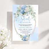 Luxury Script Blue Hydrangeas Sweet Sixteen Invite 招待状