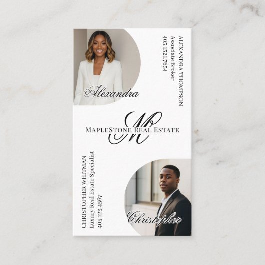 Luxury Script Monogram Real Estate Agents Photos 名刺 (正面)