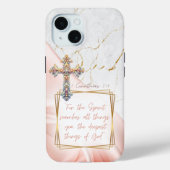 Luxury Scripture Pink Satin Gold Marble Cross Case-Mate iPhoneケース (裏面)