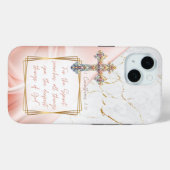 Luxury Scripture Pink Satin Gold Marble Cross Case-Mate iPhoneケース (裏面 (横))