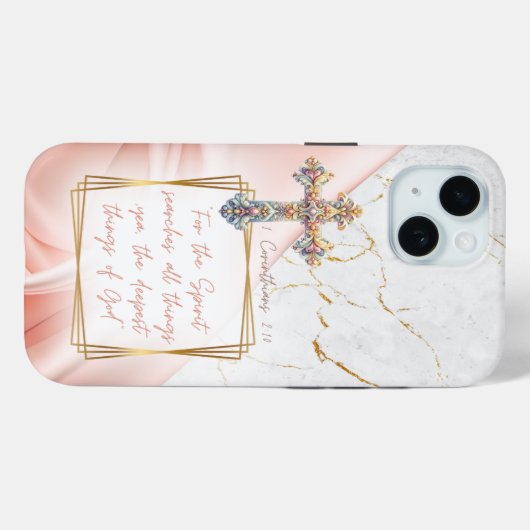 Luxury Scripture Pink Satin Gold Marble Cross Case-Mate iPhoneケース (裏面 (横))