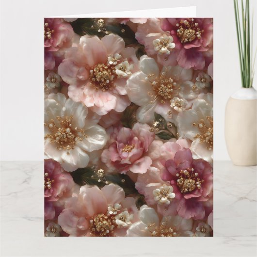 Luxury Seamless Floral Pattern with Gold Pearls  カード (正面)