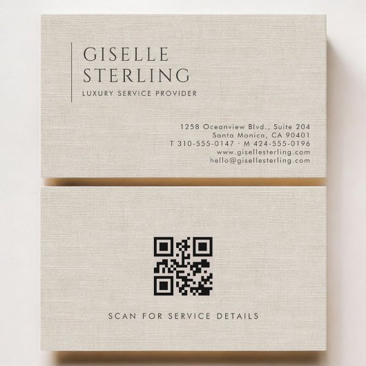 Luxury Service Provider Neutral Linen QR Code 名刺