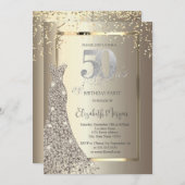 Luxury Shiny Diamonds Dress Gold 50th Birthday 招待状 (正面/裏面)