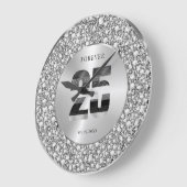 Luxury Silver 25th Anniversary Black & Gray Glitte ラージ壁時計 (傾斜)