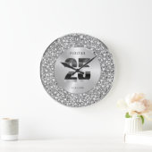 Luxury Silver 25th Anniversary Black & Gray Glitte ラージ壁時計 (ホーム)