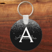 Luxury Silver Black Glitter Monogram キーホルダー (正面)