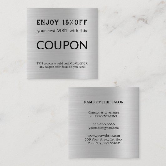Luxury Silver Glitter Salon Supplies 割引カード (正面/裏面)