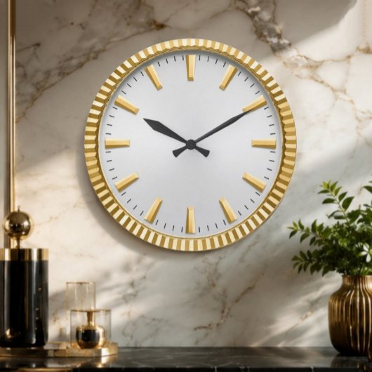Luxury Silver & Gold Elegant Minimalist ラージ壁時計