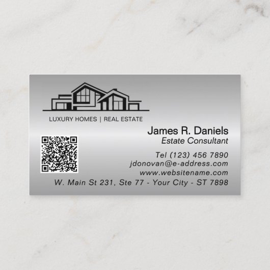 Luxury Silver Gray Real Estate Chic Professional 名刺 (裏面)