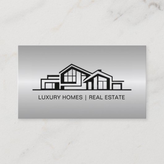 Luxury Silver Gray Real Estate Chic Professional 名刺 (正面)