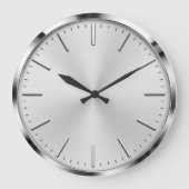 Luxury Silver Minimalist Modern Brushed Metal ラージ壁時計 (正面)