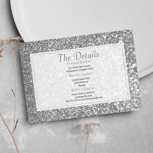 Luxury silver sparkly glitter glam Details Card エンクロージャーカード