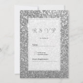 Luxury silver sparkly glitter glam RSVP  招待状 (正面)
