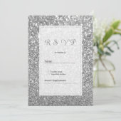 Luxury silver sparkly glitter glam RSVP  招待状 (スタンド正面)
