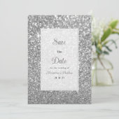 Luxury silver sparkly glitter glam Save The Date  招待状 (スタンド正面)