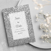 Luxury silver sparkly glitter glam Save The Date  招待状