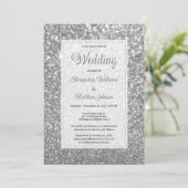 Luxury silver sparkly glitter glam Wedding  招待状 (スタンド正面)