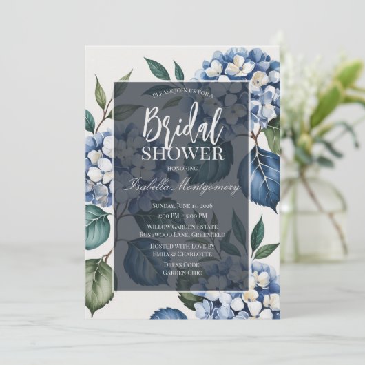 Luxury Soft Blue Hydrangea Bridal Shower 招待状 (スタンド正面)