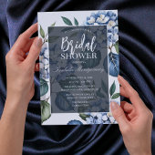 Luxury Soft Blue Hydrangea Bridal Shower 招待状