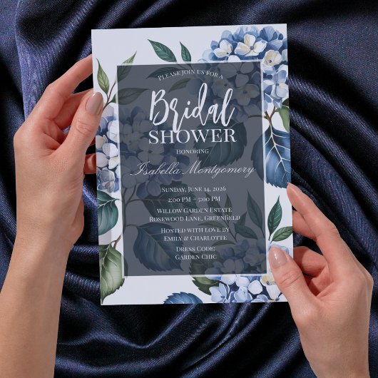 Luxury Soft Blue Hydrangea Bridal Shower 招待状