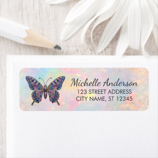 Luxury Sparkling Glitter Butterfly Return Address  ラベル (インサイチュ)