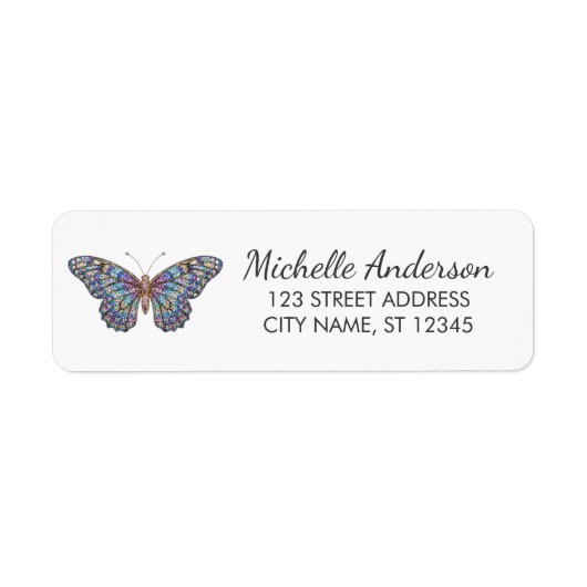 Luxury Sparkling Glitter Butterfly Return Address  ラベル (正面)