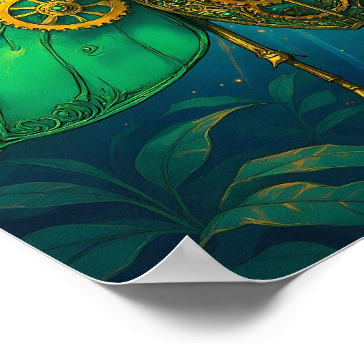 Luxury Steampunk Art: Gilded Emerald Insect ポスター (角)