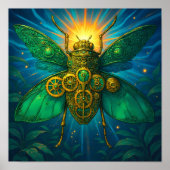 Luxury Steampunk Art: Gilded Emerald Insect ポスター (正面)