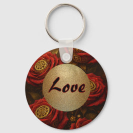 Luxury Steampunk Roses Romantic Gold Gears キーホルダー