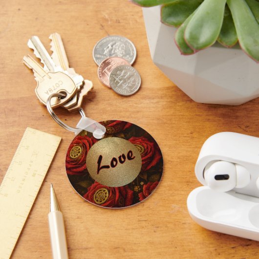 Luxury Steampunk Roses Romantic Gold Gears キーホルダー (デスク)