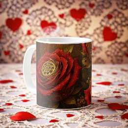 Luxury Steampunk Roses Romantic Gold Gears コーヒーマグカップ