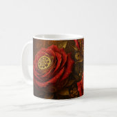 Luxury Steampunk Roses Romantic Gold Gears コーヒーマグカップ (正面左)