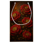 Luxury Steampunk Roses Romantic Gold Gears スモールペーパーバッグ (裏面)