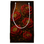 Luxury Steampunk Roses Romantic Gold Gears スモールペーパーバッグ (正面)
