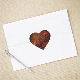 Luxury Steampunk Roses Romantic Gold Gears ハートシール