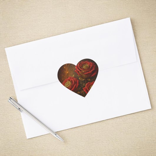 Luxury Steampunk Roses Romantic Gold Gears ハートシール