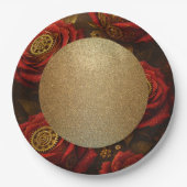 Luxury Steampunk Roses Romantic Gold Gears ペーパープレート (正面)