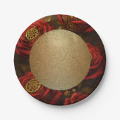 Luxury Steampunk Roses Romantic Gold Gears ペーパープレート (正面)