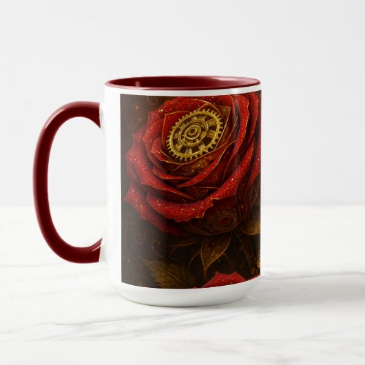 Luxury Steampunk Roses Romantic Gold Gears マグカップ (左)