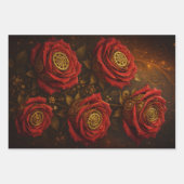 Luxury Steampunk Roses Romantic Gold Gears ラッピングペーパーシート (正面)