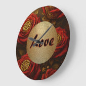 Luxury Steampunk Roses Romantic Gold Gears ラージ壁時計 (傾斜)