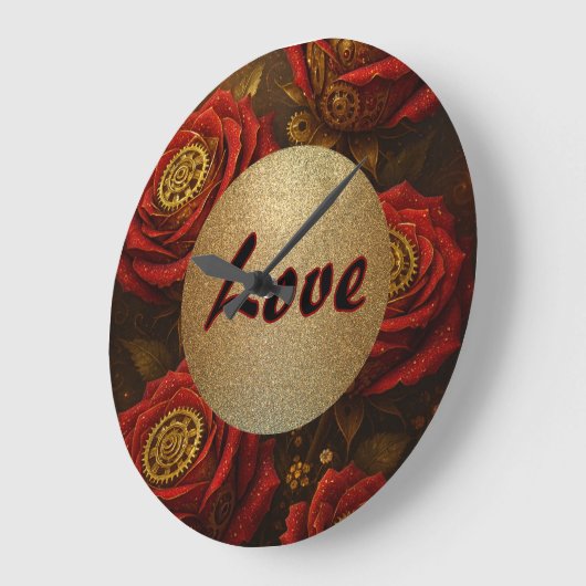 Luxury Steampunk Roses Romantic Gold Gears ラージ壁時計 (傾斜)