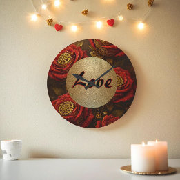 Luxury Steampunk Roses Romantic Gold Gears ラージ壁時計