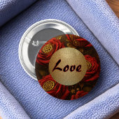 Luxury Steampunk Roses Romantic Gold Gears 缶バッジ