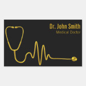 Luxury Stethoscope ECG Wave EKG Line Medical Gold 長方形シール (正面)