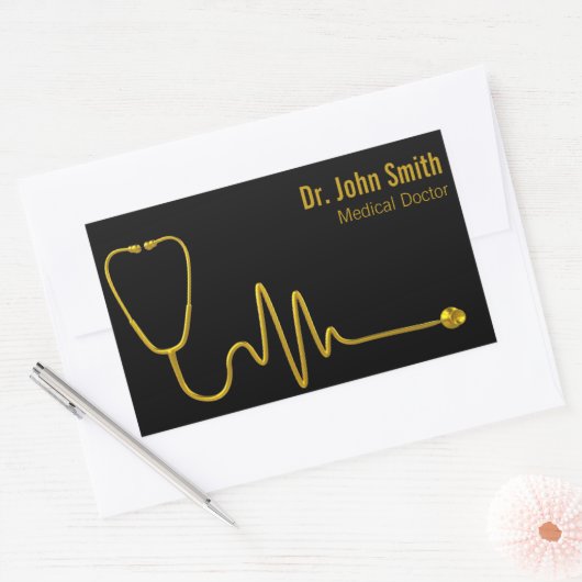 Luxury Stethoscope ECG Wave EKG Line Medical Gold 長方形シール (封筒)