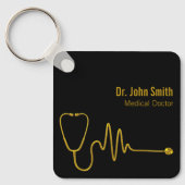 Luxury Stethoscope Gold ECG Wave EKG Line Medical キーホルダー (正面)