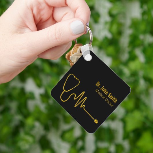 Luxury Stethoscope Gold ECG Wave EKG Line Medical キーホルダー (手)