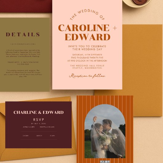 Luxury striped Arched Wedding Invitation 招待状